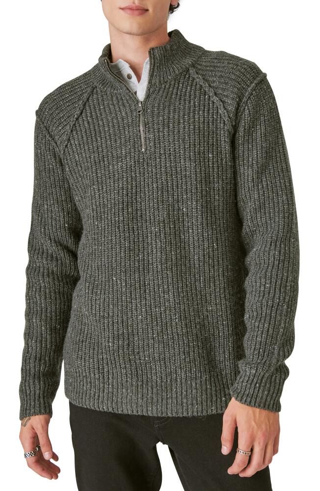 Lucky Brand Quarter Zip Tweed Sweater in Charcoal Heather Grey Cover