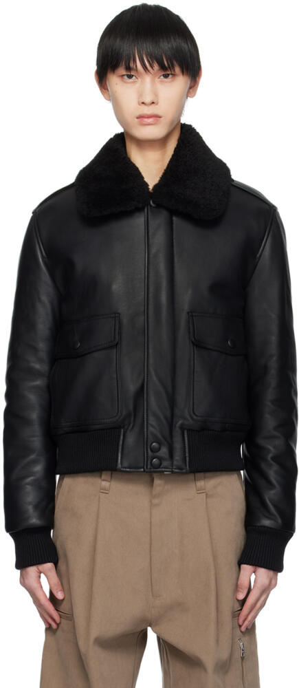 AMI Paris Black Padded Leather Bomber Jacket Cover