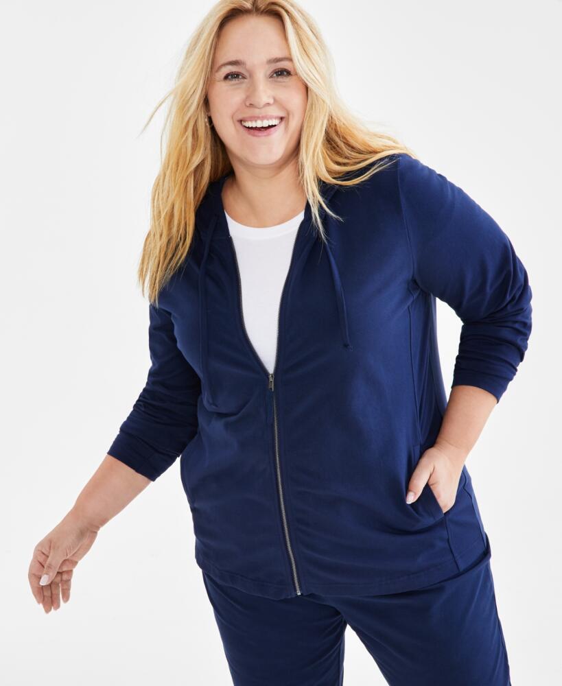 Style & Co Plus Size Zip-Up Hooded Sweatshirt, Created for Macy's - Industrial Blue Cover