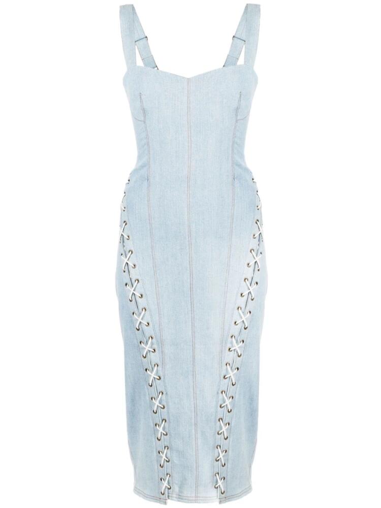 Fleur Du Mal lace-up washed denim fitted dress - Blue Cover