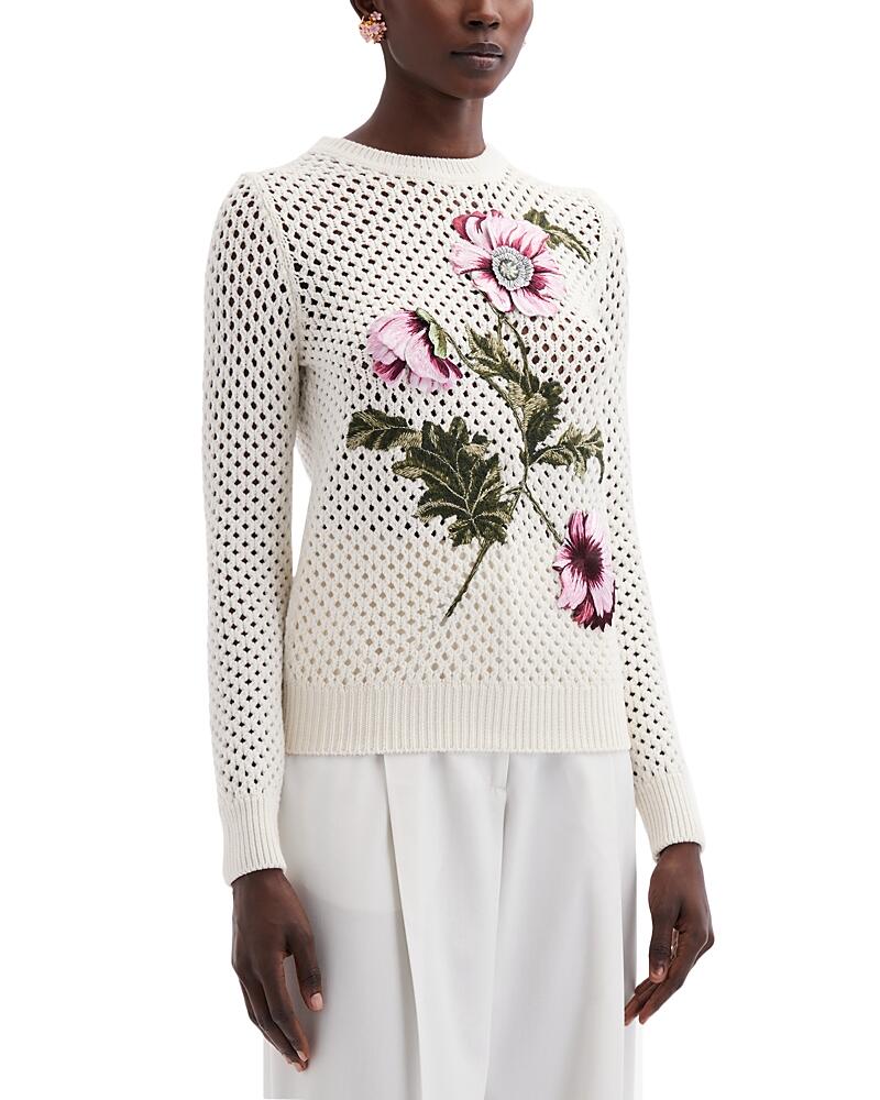 Oscar de la Renta Embroidered Poppy Wool Sweater Cover