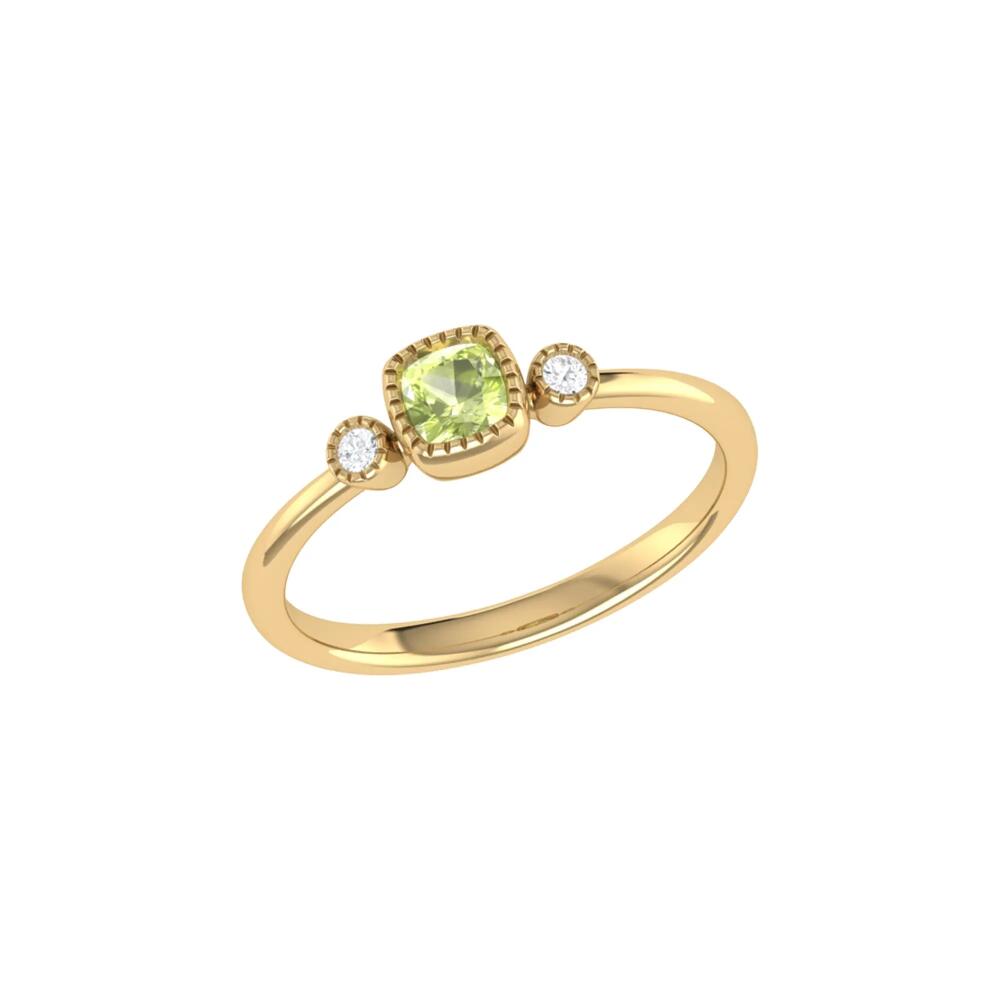 LuvMyJewelry Cushion Cut Peridot & Diamond Birthstone Ring in 14K Gold in Yellow Gold Cover