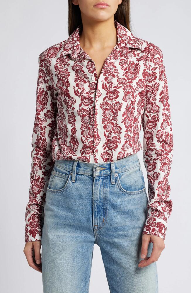 Faithfull the Brand Estelle Fitted Shirt in Striped Floral Wine Cover