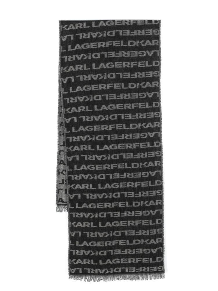 Karl Lagerfeld intarsia knit-logo fringed scarf - Black Cover