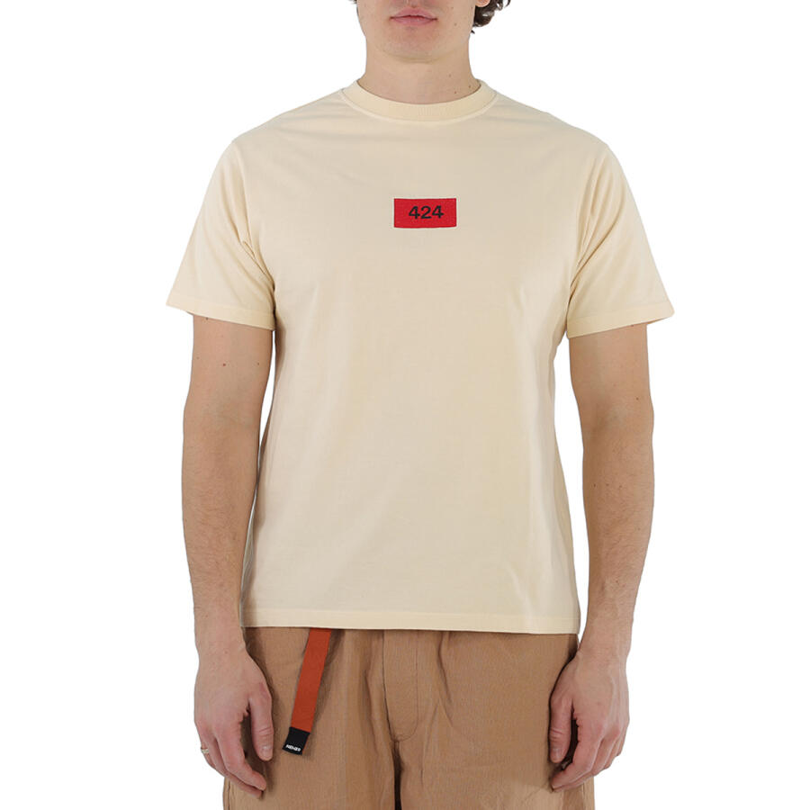 424 Mens Box Logo Embroidered T-Shirt in Cream Cover