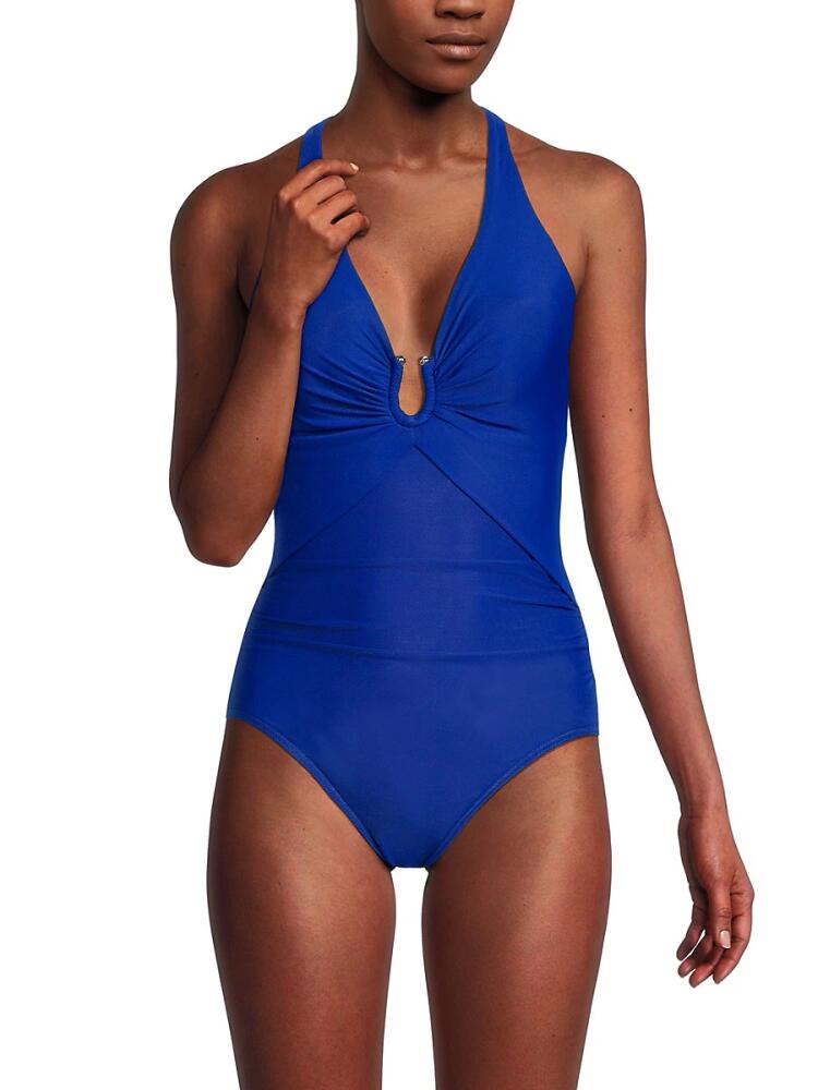 Miraclesuit Women's Razzle Dazzle One Piece Ruched Swimsuit - Azul Blue Cover