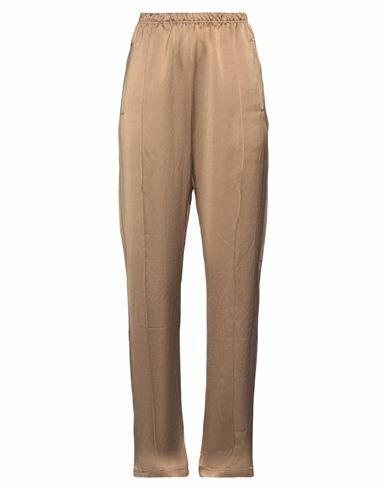 Paura Woman Pants Camel Silk, Linen Cover