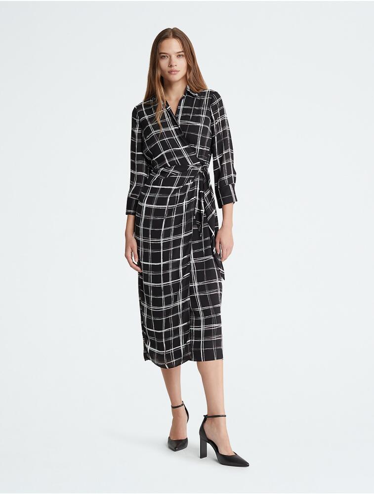 Calvin Klein Women's Wrap Plaid Maxi Dress - Black Cover