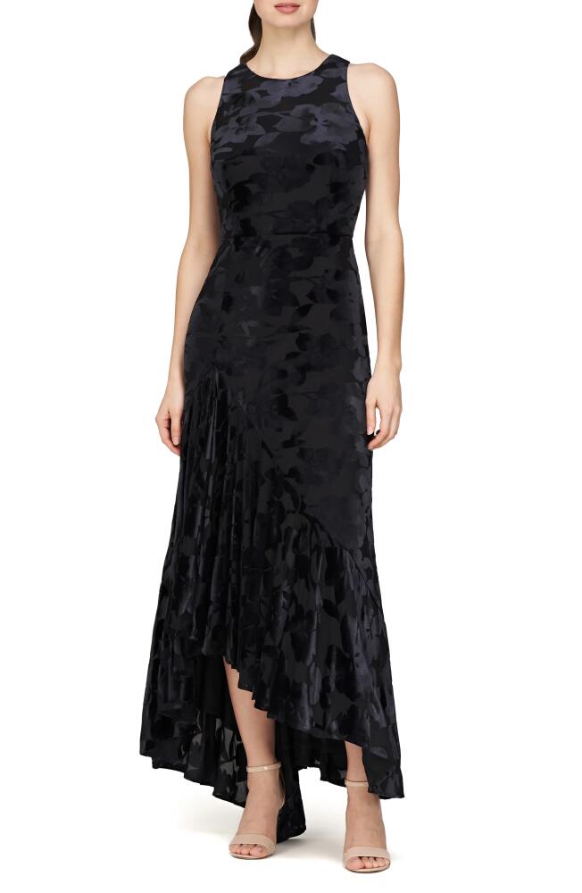 JS Collections Natalia Floral Asymmetric Ruffle Gown in Black Cover