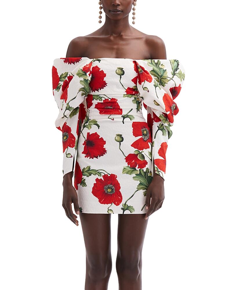 Oscar de la Renta Off-the-Shoulder Poppies Mini Dress Cover