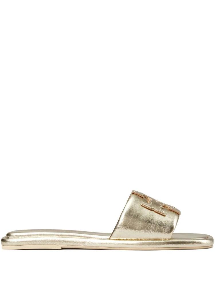 Tory Burch embossed-logo leather slides - Gold Cover