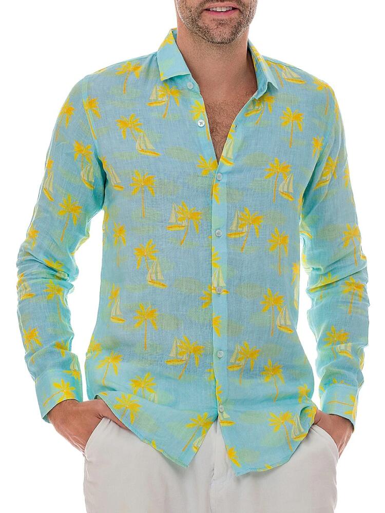 Ranee's Men's Print Linen Shirt - Aqua Cover