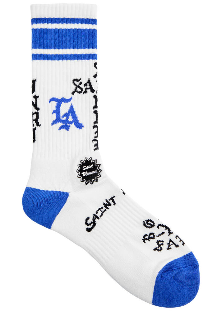 Saint Mxxxxxx Born N Raised Logo Cotton-blend Socks - White Cover