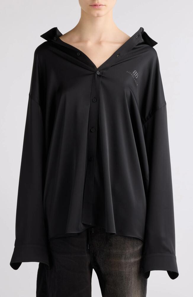 Balenciaga BB Oversize Fluid Twill Button-Up Shirt in 1000 Black Cover