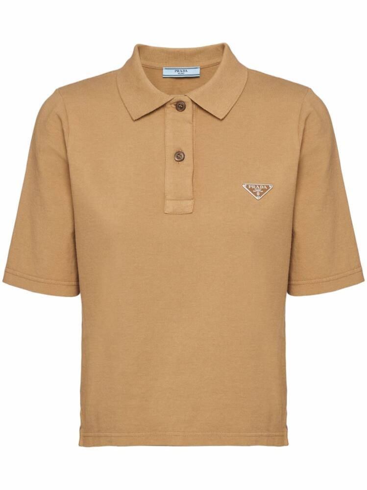 Prada logo-embroidered cotton polo shirt - Brown Cover