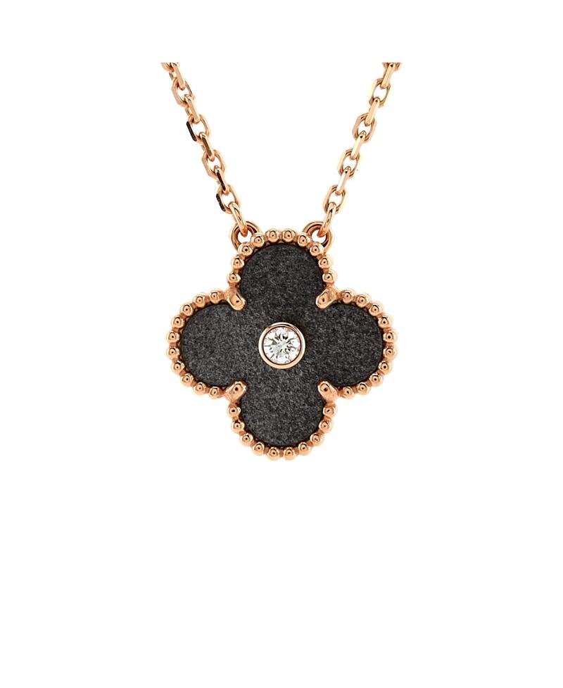 Pre-Owned Van Cleef & Arpels Vintage Alhambra Pendant Necklace 18K Rose Gold and Silver Obsidian with Diamond Cover