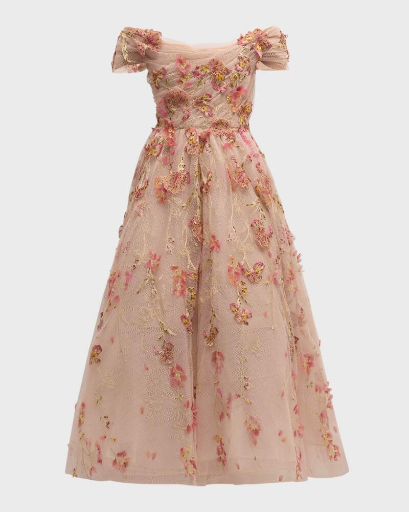 Marchesa Multicolor Floral Embroidered Cocktail Dress with 3D Flower Accents Cover