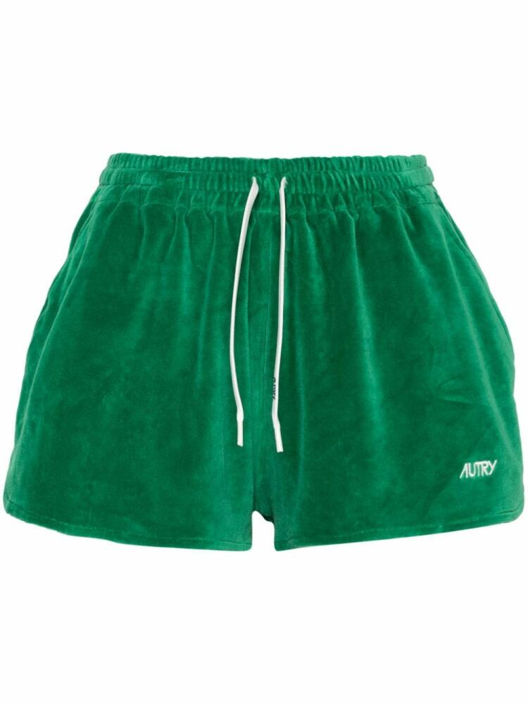 Autry embroidered-logo velvet shorts - Green Cover