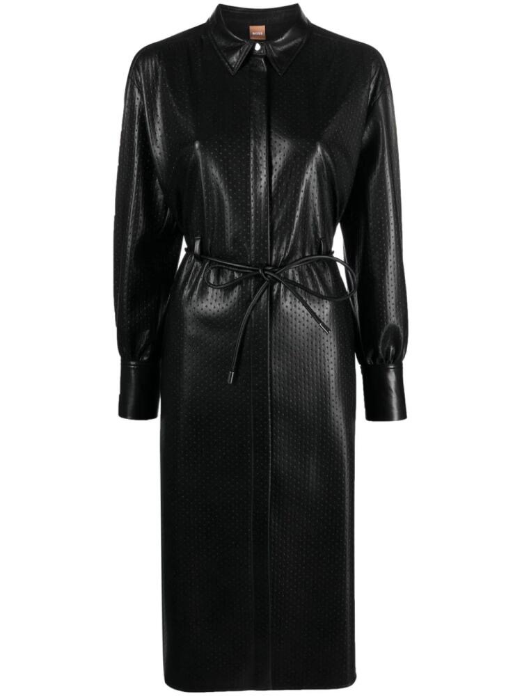 BOSS belted faux-leather midi dress - Black Cover