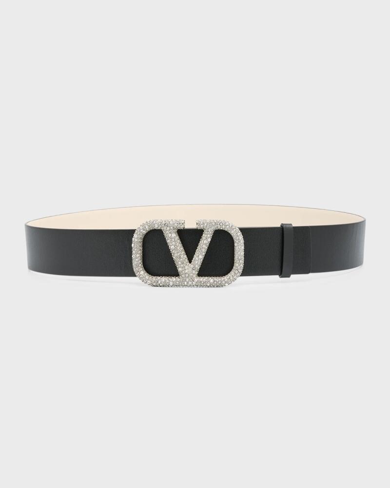 Valentino Garavani Embellished V-Logo Reversible Leather Belt Cover