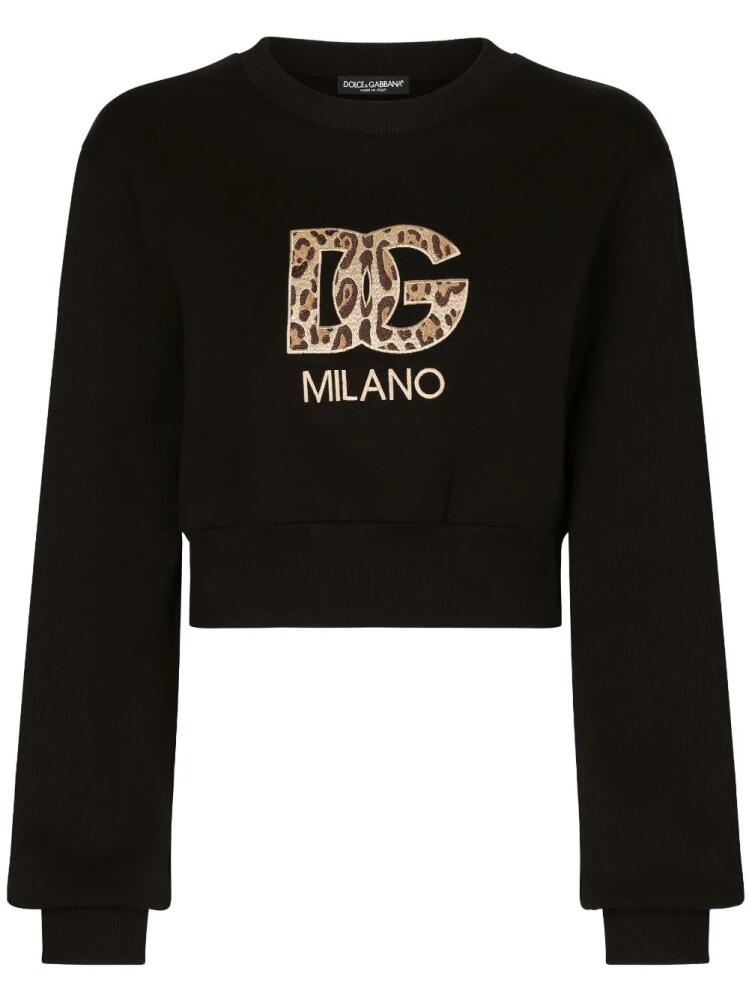 Dolce & Gabbana logo-patch cotton cropped sweatshirt - Black Cover