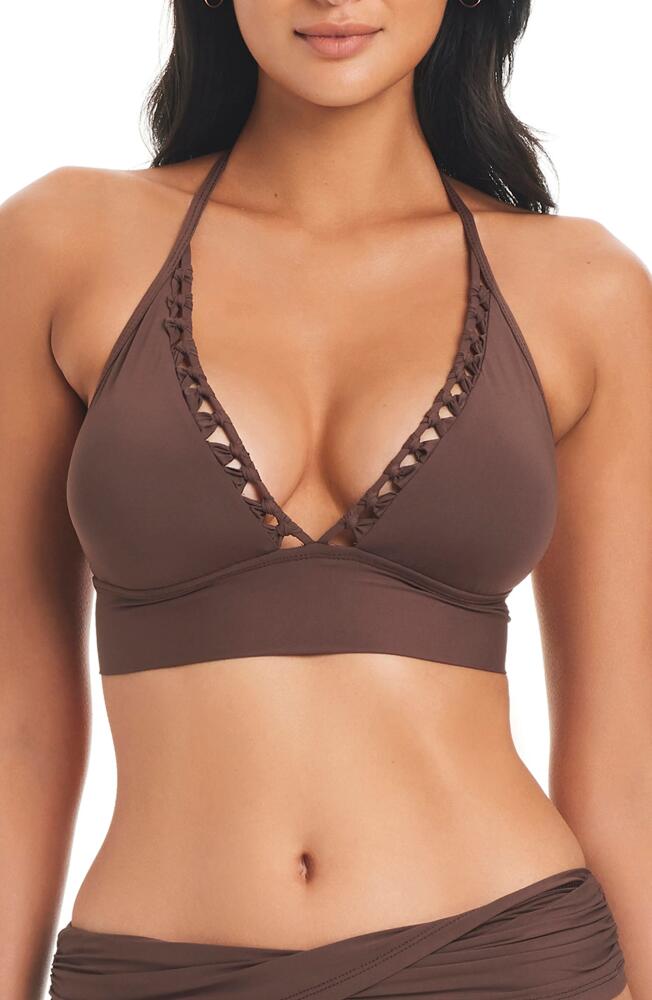 Rod Beattie Pulling Strings Halter Bikini Top in Hickory Cover