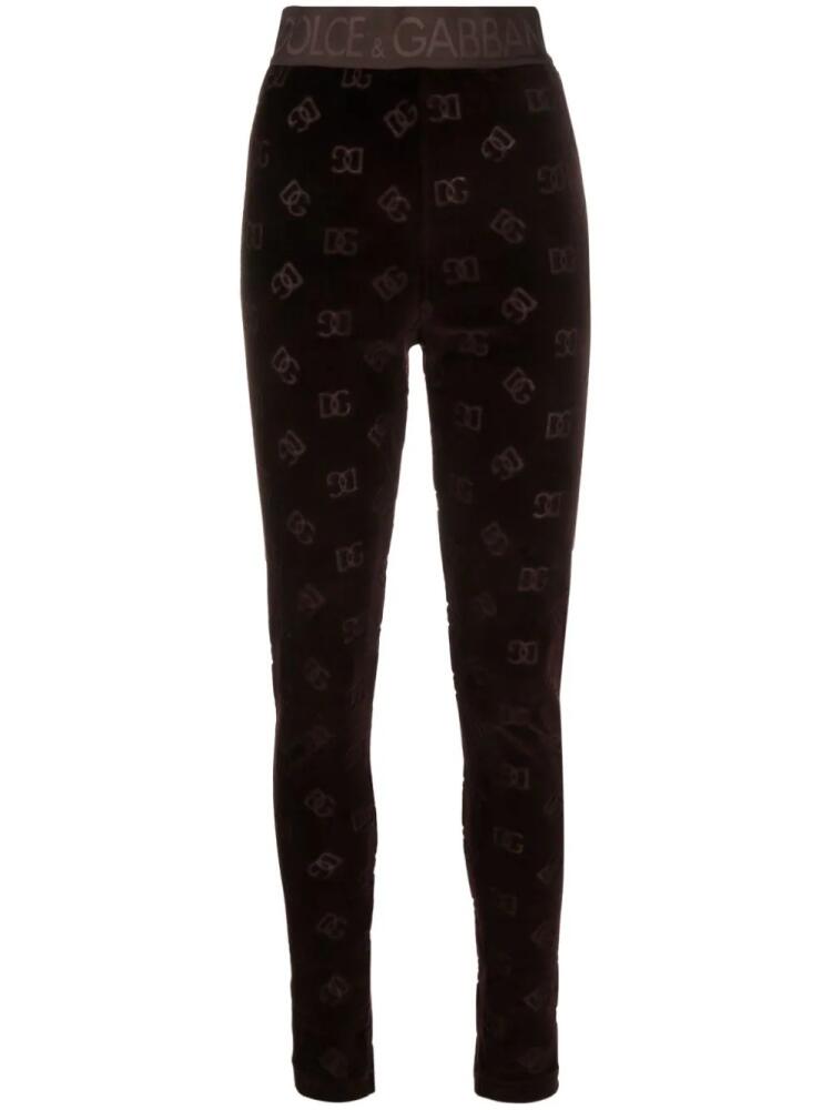 Dolce & Gabbana logo-debossed cotton leggings - Brown Cover