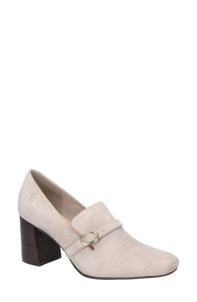 Bella Vita Ashton Block Heel Buckle Strap Pump in Stone Suede Leather Cover