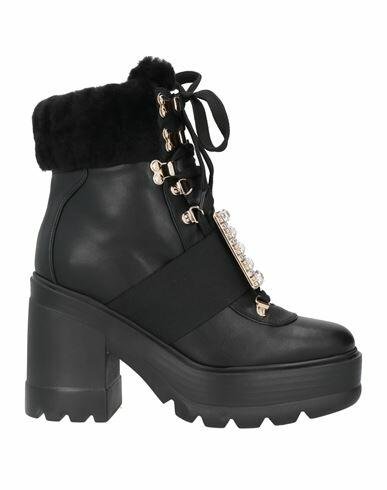 Roger Vivier Woman Ankle boots Black Soft Leather, Shearling Cover