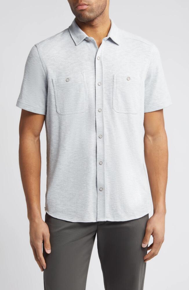 Johnston & Murphy Short Sleeve Slub Knit Button-Up Shirt in Gray Cover