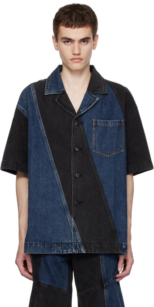 Feng Chen Wang Black & Blue Paneled Denim Shirt Cover