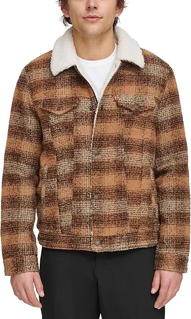 Levi's(r) Varsity Two-Pocket Wool Blend/Faux Leather Jacket (Brown Plaid (BOM)) Men's Clothing Cover