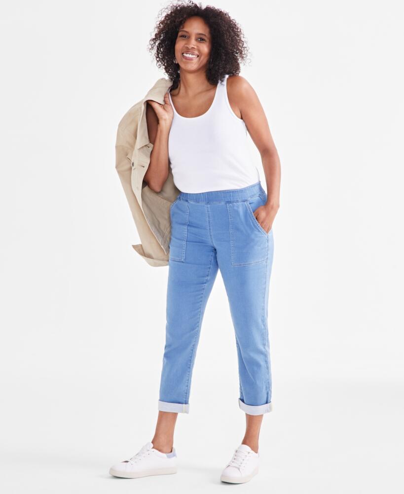 Style & Co Petite Mid-Rise Pull-On Straight-Leg Jeans, Created for Macy's - College Cover