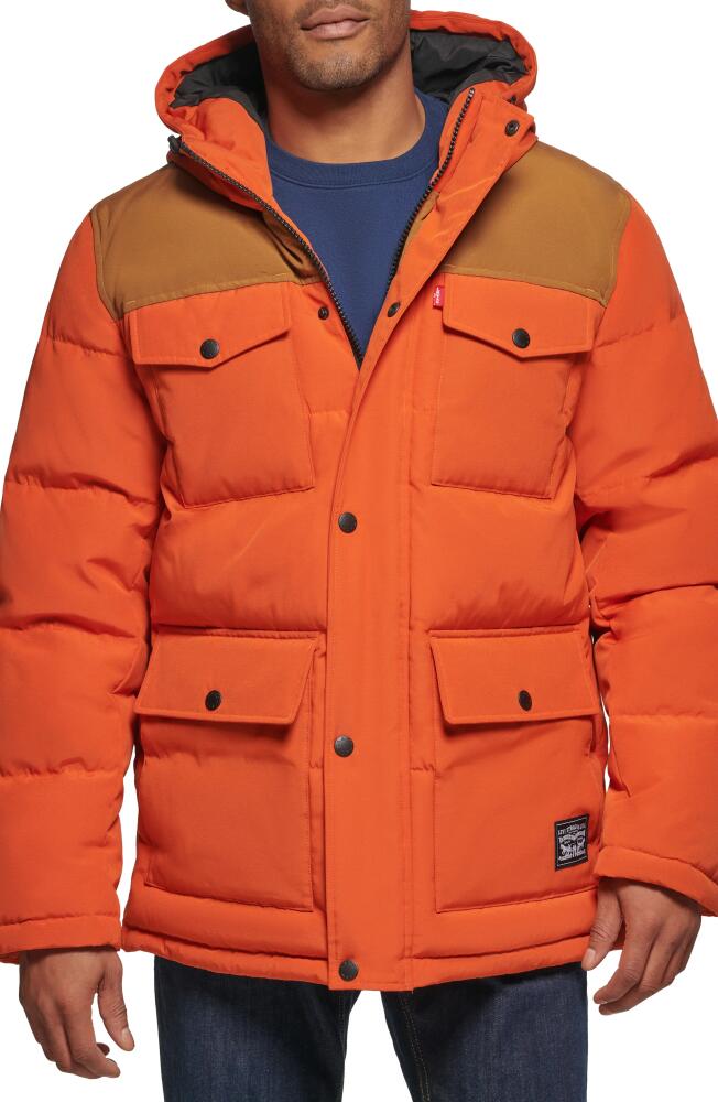 levi's Arctic Cloth Heavyweight Parka in Orange Worker Brown Yoke Cover