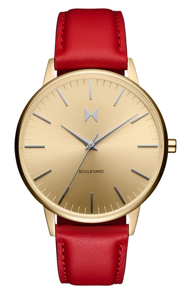 MVMT Boulevard Leather Strap Watch, 38mm in Gold Cover