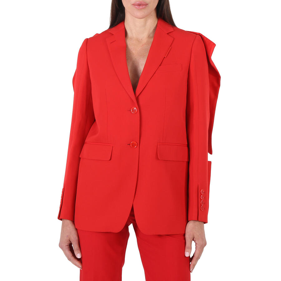 Burberry Ladies Bright Red Grain De Poudre Wool Panel Detail Tailored Blazer Jacket Cover