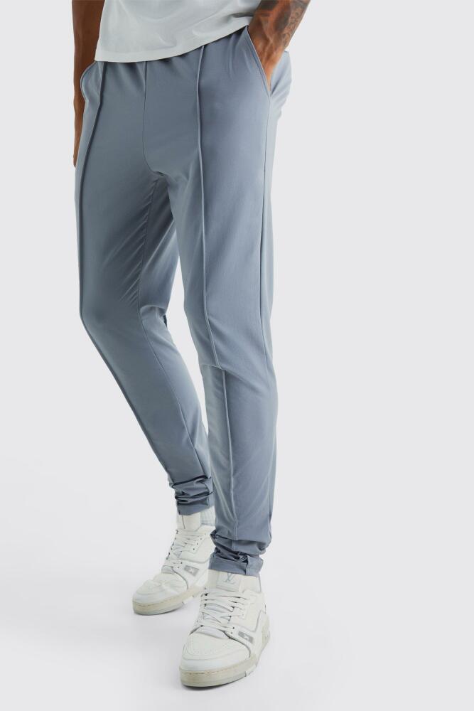 boohoo Mens Tall Elastic Lightweight Stretch Skinny Pintuck Pants - Grey Cover