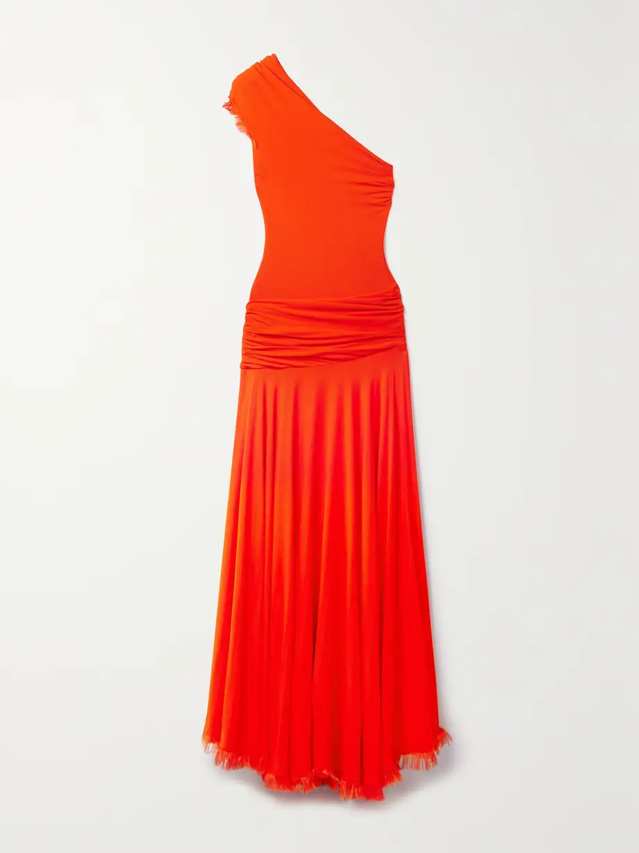 Brandon Maxwell - The Tess One-shoulder Frayed Draped Stretch-crepe Gown - Orange Cover