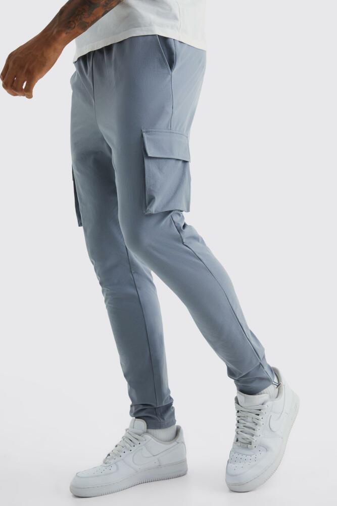 boohoo Mens Tall Elastic Lightweight Stretch Skinny Cargo Pants - Grey Cover