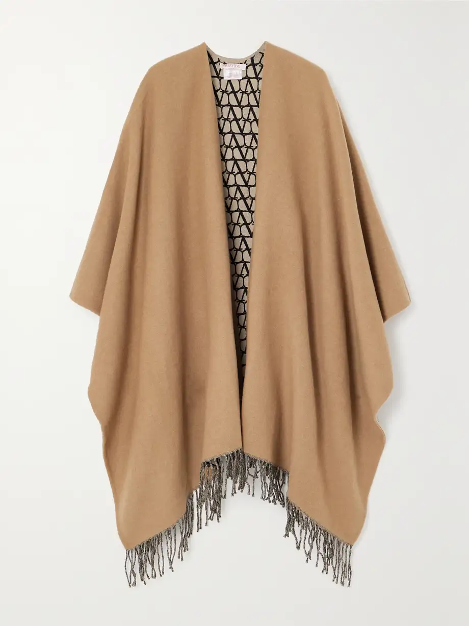 Valentino Garavani - Fringed Wool, Silk And Cashmere-blend Poncho - Black Cover