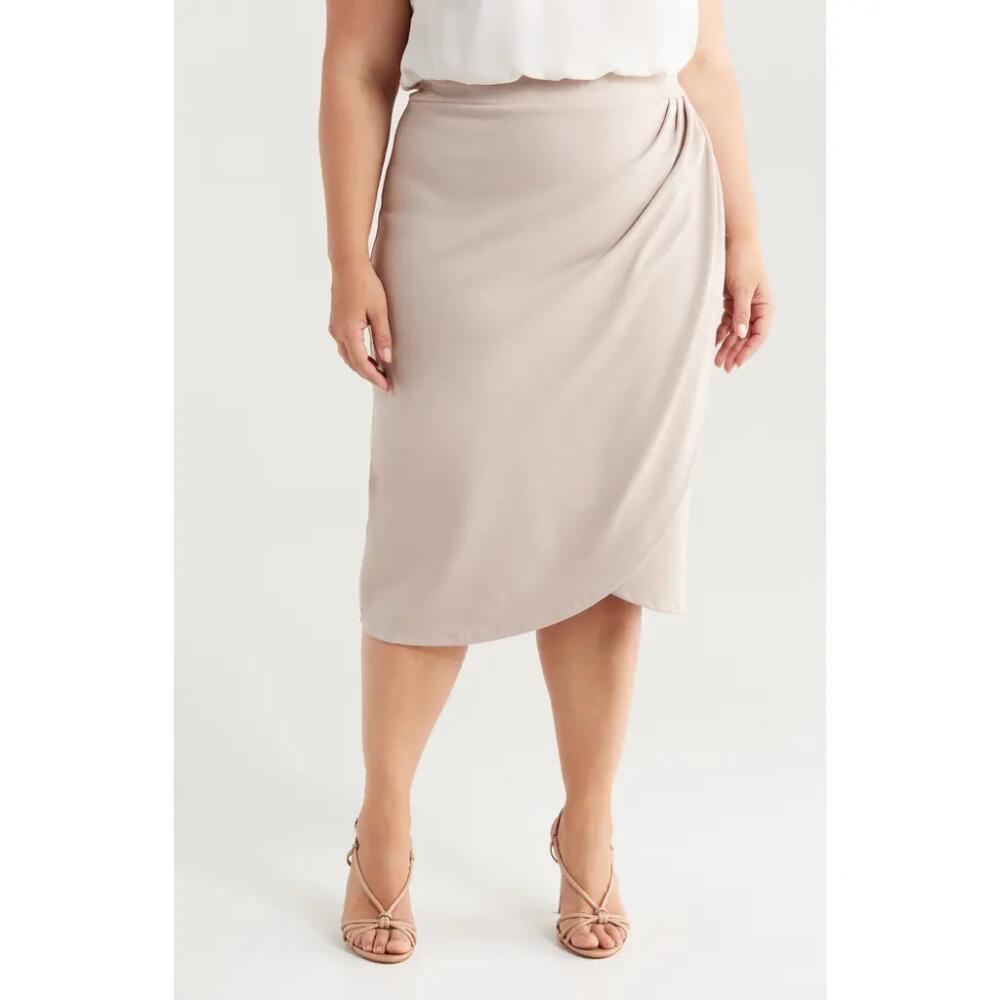 24seven Comfort Apparel Tulip Hem Wrap Skirt in Taupe Cover