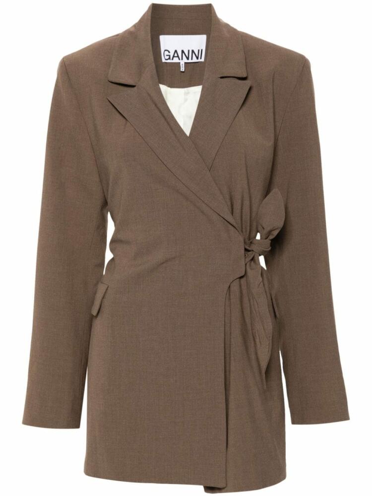 GANNI knot-belt wrap blazer - Brown Cover