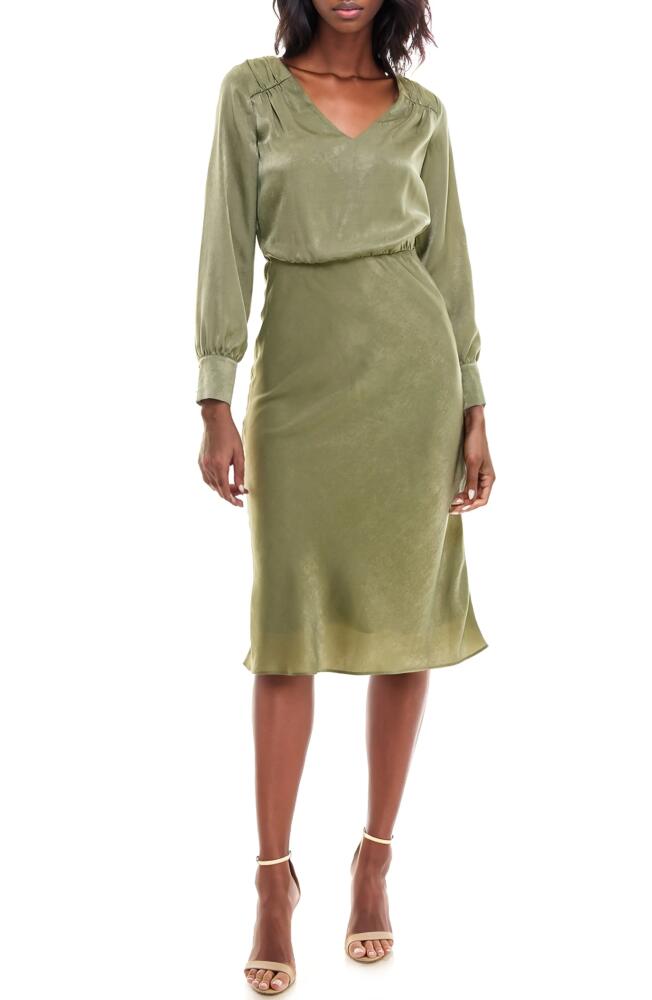 Socialite Bias Cut Long Sleeve Midi Dress in Loden Green Cover