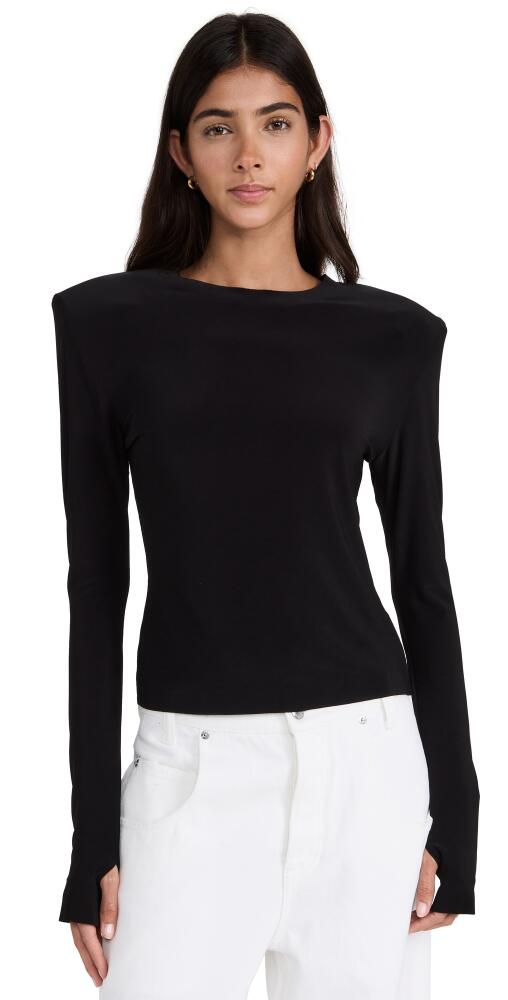 Norma Kamali Shoulder Pad Long Sleeve Crew Top Black Cover