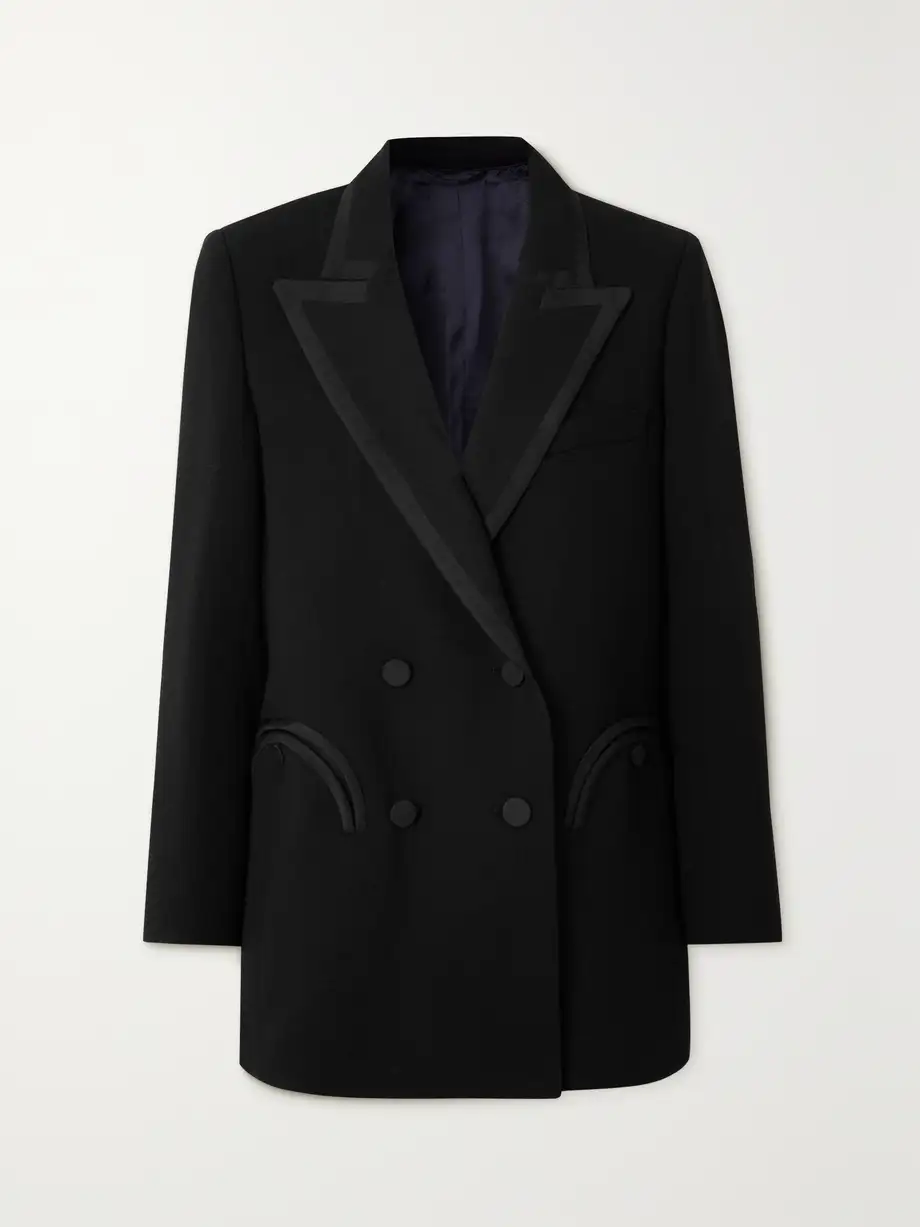 Blazé Milano - Resolute Everyday Double-breasted Silk-trimmed Wool-crepe Blazer - Black Cover