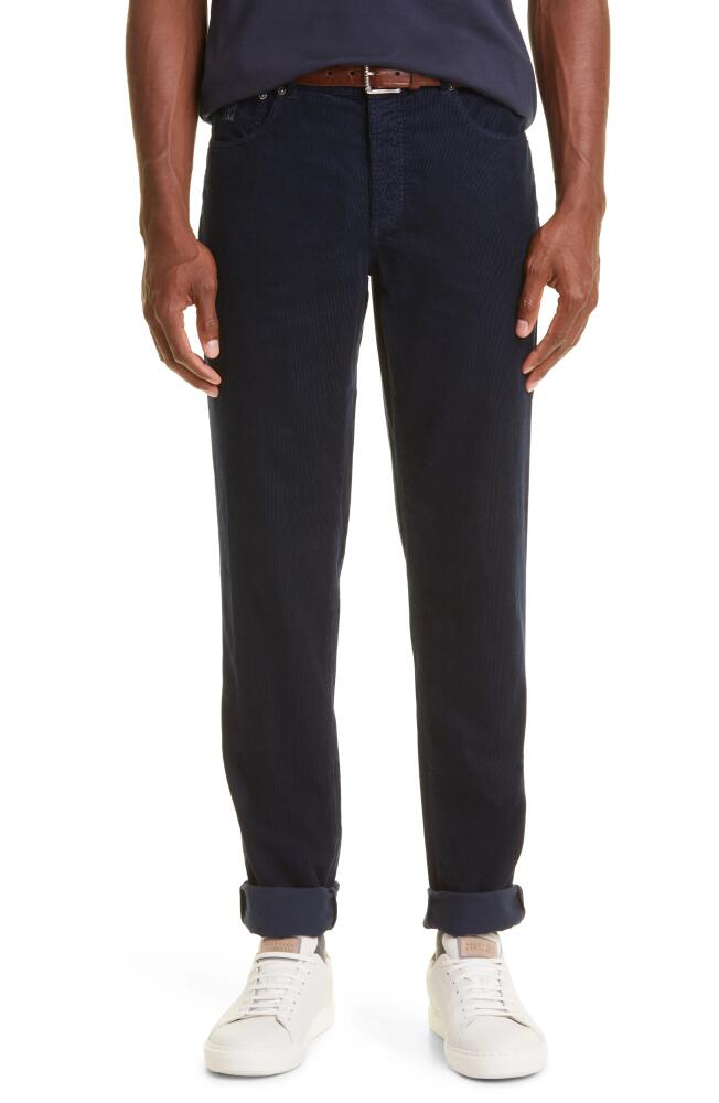 Brunello Cucinelli Fine Wale Cotton Corduroy Pants in Navy Cover