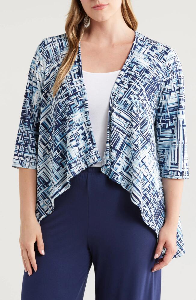 24seven Comfort Apparel Abstract Print Open Front Cardigan in Navy Multi Cover