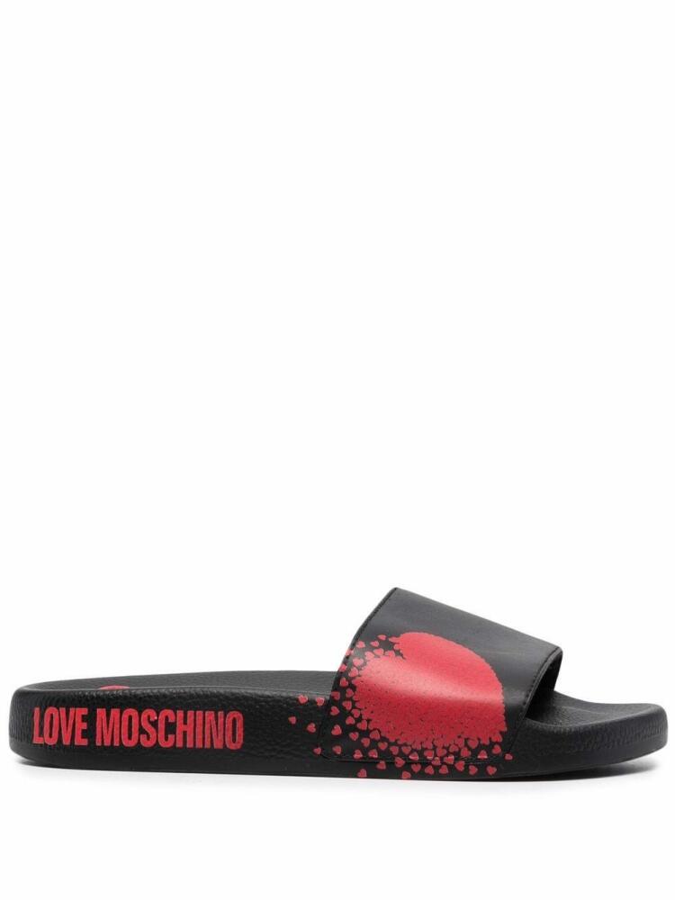 Love Moschino heart logo-print slides - Black Cover