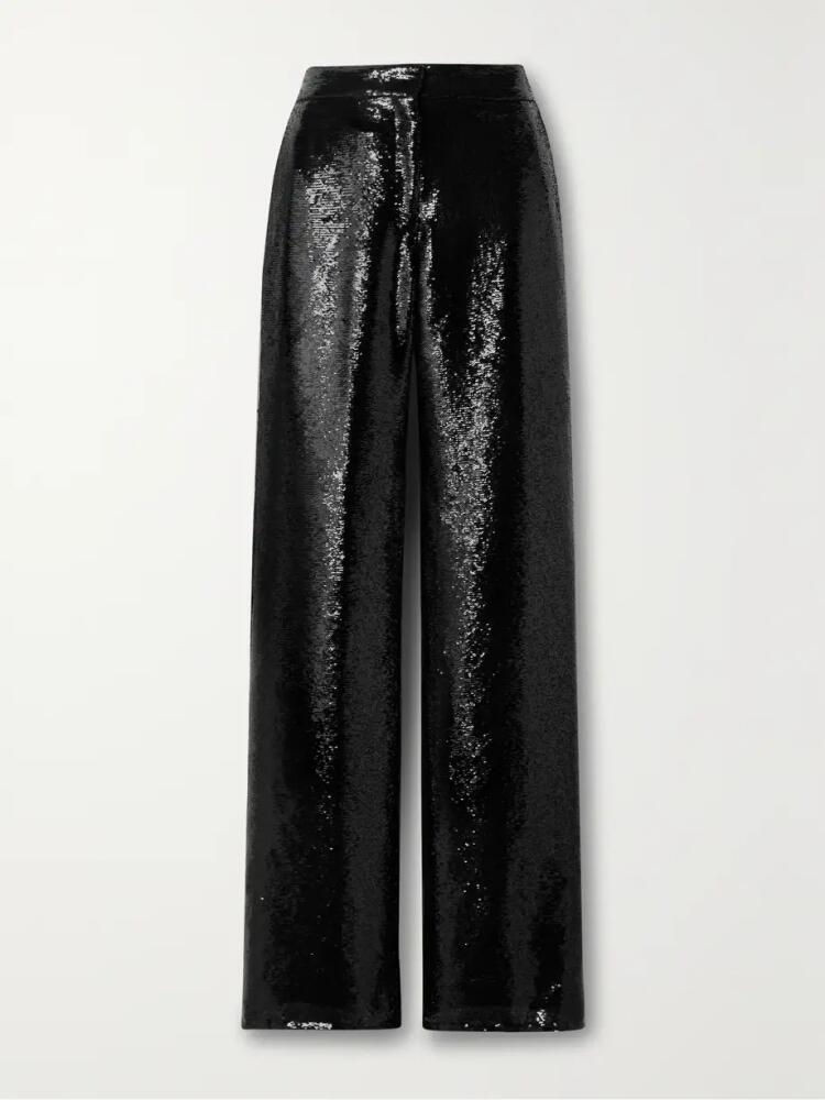 Veronica de Piante - Anya Sequined Crepe De Chine Wide-leg Pants - Black Cover