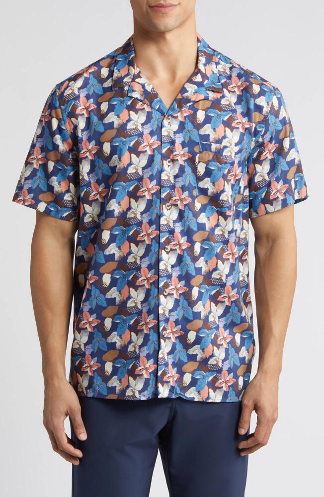 Johnston & Murphy Abstract Floral Cotton and Modal Camp Shirt in Navy Cover